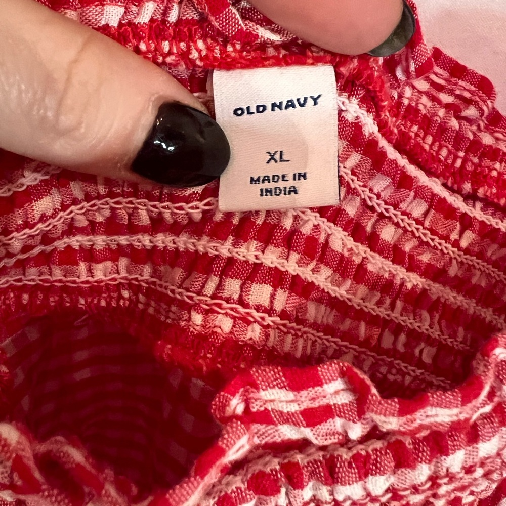 NWT! Old Navy Smocked Tie-Shoulder Red & White Gingham Tassel Top Women, Size XL - Picture 5 of 7